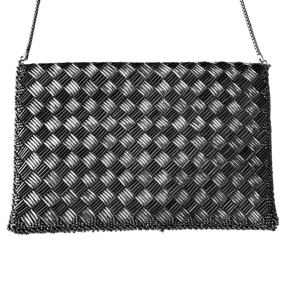 Vintage Gunmetal Beaded La Regal Evening Bag Clutch Shoulder Chain Silver Deco - Picture 6 of 15
